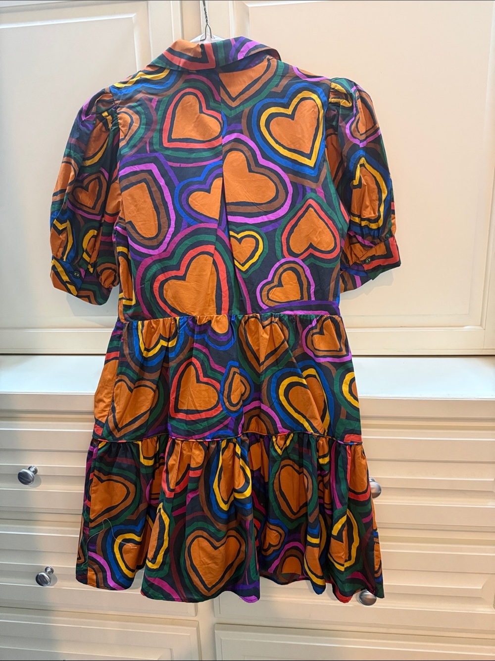 Anthropologie/Farm Rio Multicolor Striped & Chevron Cotton Shirt Dress - Picture 3 of 3